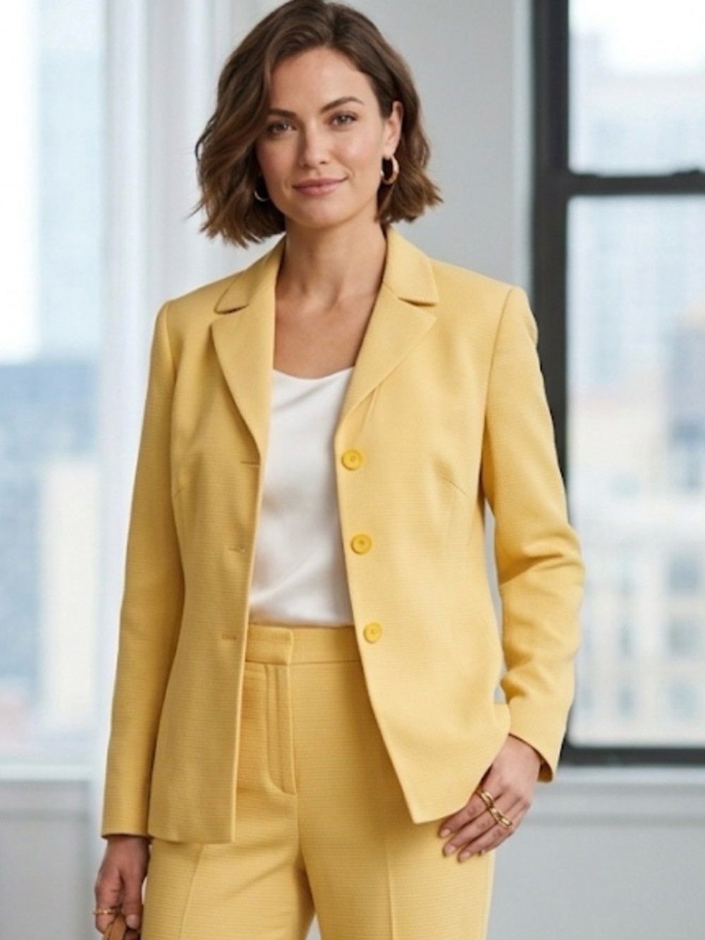 Kasper Women's Yellow Notch Collar Button Blazer, size S
